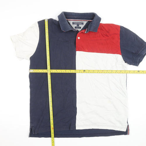 Tommy Hilfiger Men's Blue Red White Colourblock Polo Shirt XL Regular Fit