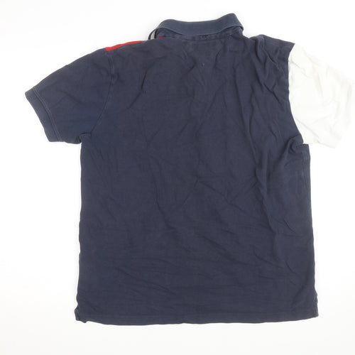 Tommy Hilfiger Men's Blue Red White Colourblock Polo Shirt XL Regular Fit