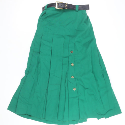 Basler Womens Green Midi Pleated Skirt Size 14 Lined Button Detail