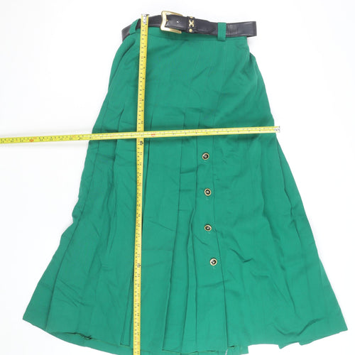 Basler Womens Green Midi Pleated Skirt Size 14 Lined Button Detail