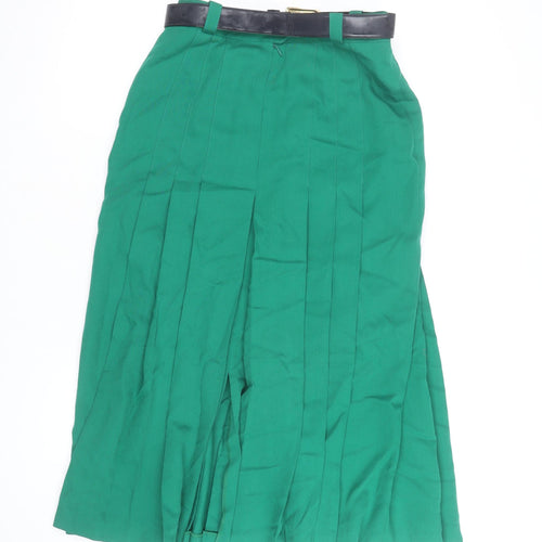 Basler Womens Green Midi Pleated Skirt Size 14 Lined Button Detail