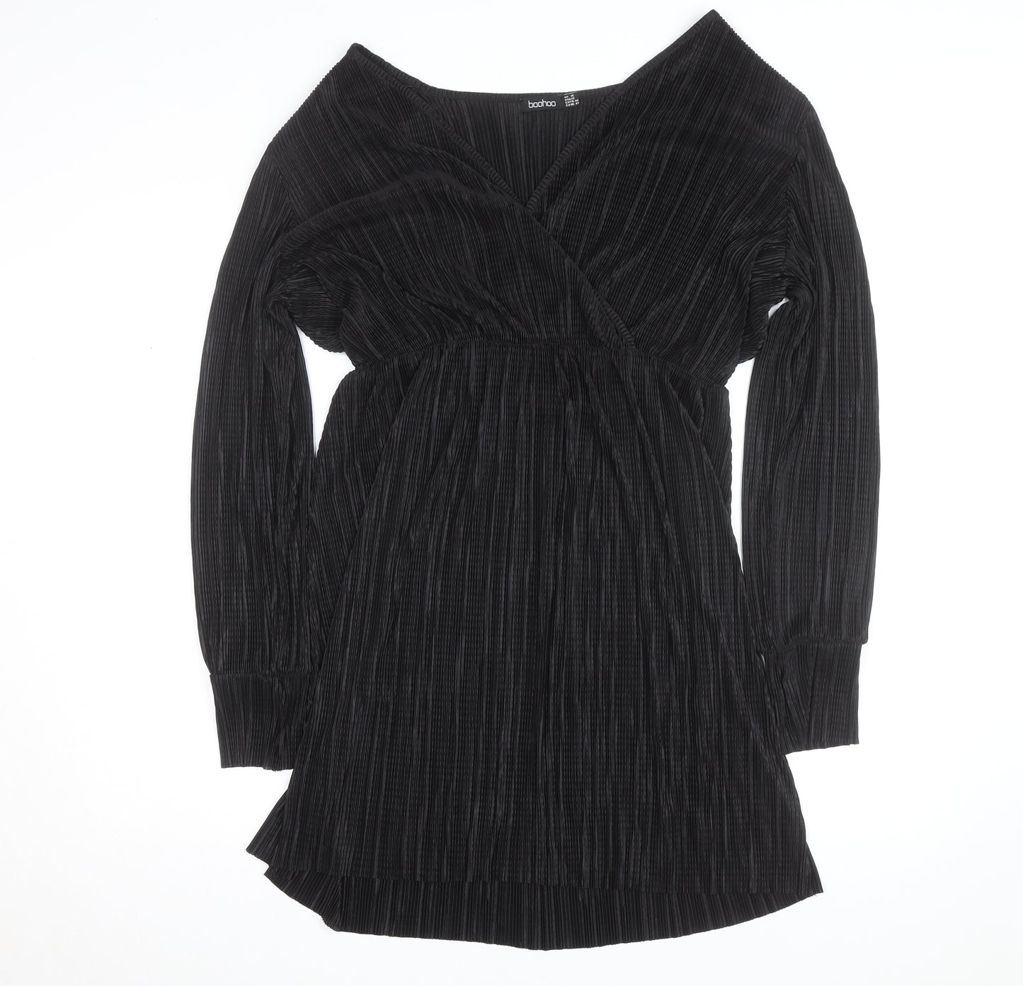 Boohoo Women’s Black Velour Wrap Dress Size 16 Long Sleeve