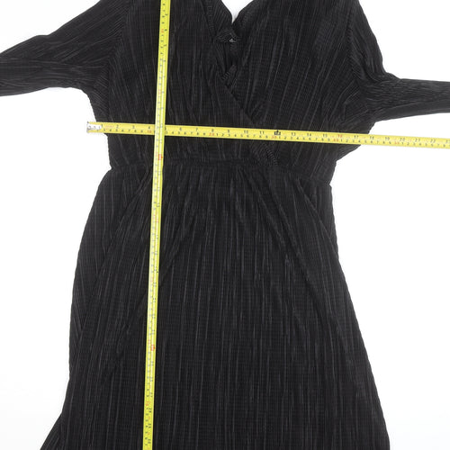 Boohoo Women’s Black Velour Wrap Dress Size 16 Long Sleeve
