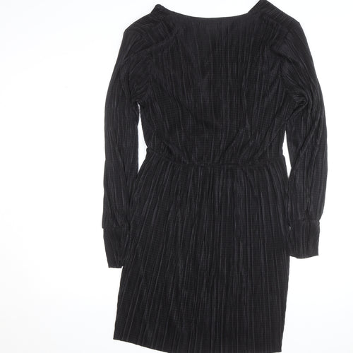 Boohoo Women’s Black Velour Wrap Dress Size 16 Long Sleeve