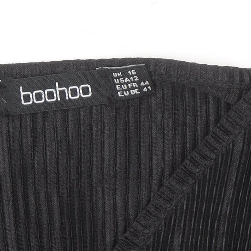 Boohoo Women’s Black Velour Wrap Dress Size 16 Long Sleeve