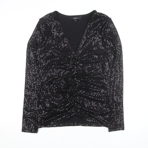 Next Women’s Black Sequin V-Neck Long Sleeve Party Blouse Size 14