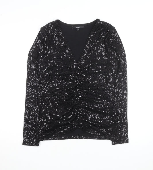 Next Women’s Black Sequin V-Neck Long Sleeve Party Blouse Size 14