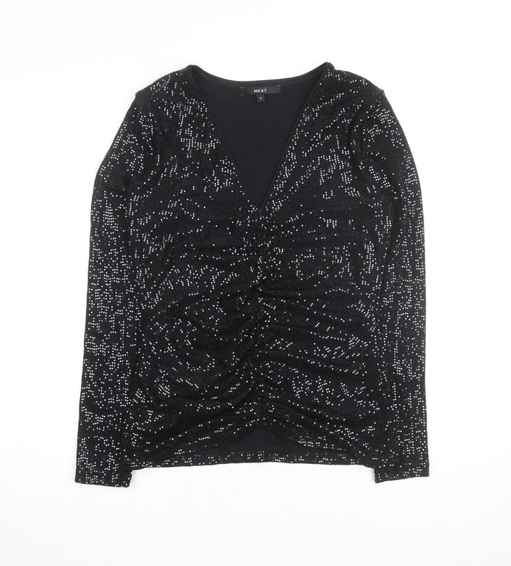 Next Women’s Black Sequin V-Neck Long Sleeve Party Blouse Size 14
