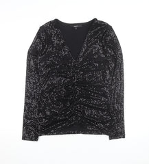 Next Women’s Black Sequin V-Neck Long Sleeve Party Blouse Size 14