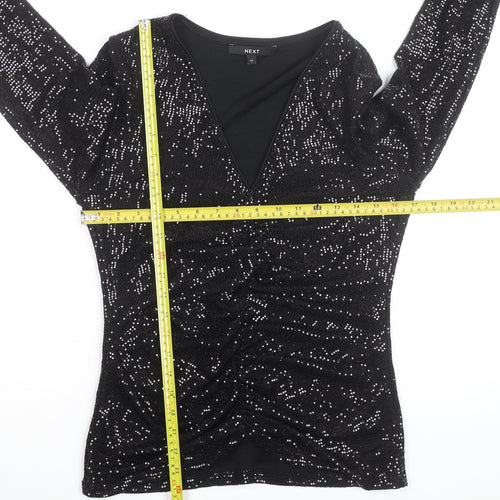 Next Women’s Black Sequin V-Neck Long Sleeve Party Blouse Size 14