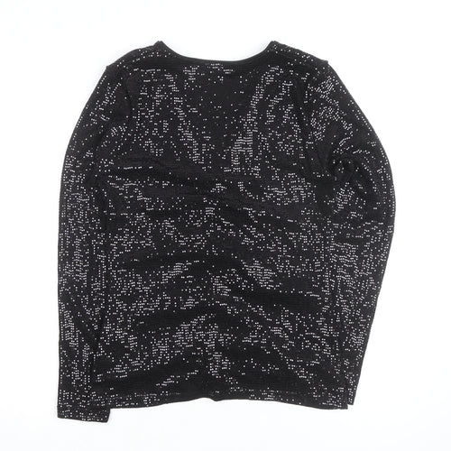 Next Women’s Black Sequin V-Neck Long Sleeve Party Blouse Size 14