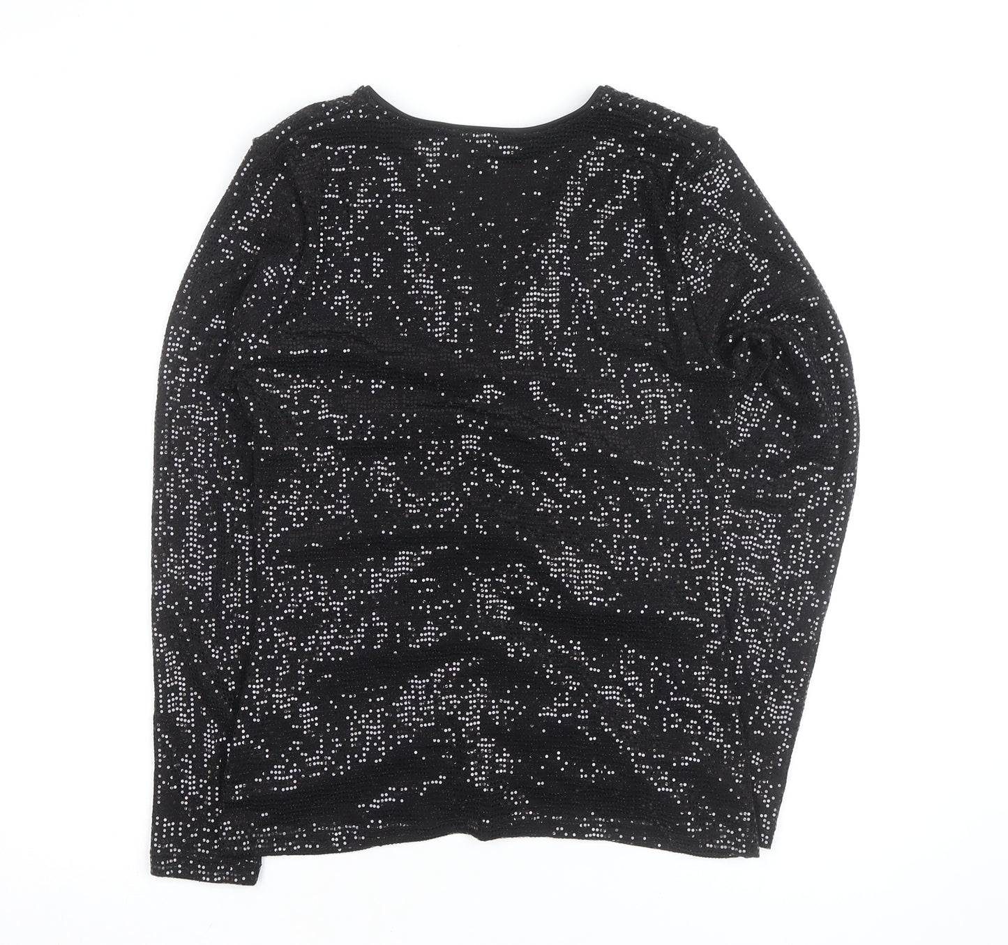 Next Women’s Black Sequin V-Neck Long Sleeve Party Blouse Size 14
