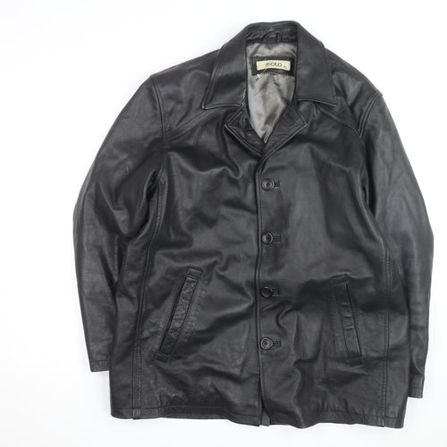 Moto Men's Black Leather Long Overcoat XL Button-Up Lined Jacket