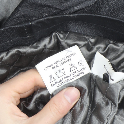 Moto Men's Black Leather Long Overcoat XL Button-Up Lined Jacket