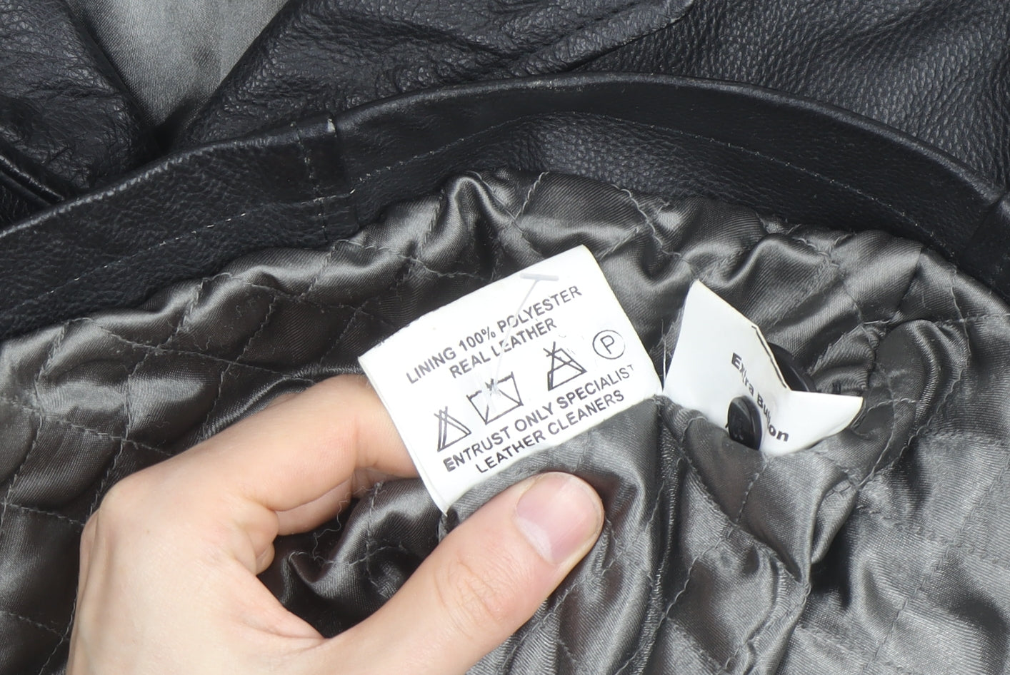 Moto Men's Black Leather Long Overcoat XL Button-Up Lined Jacket