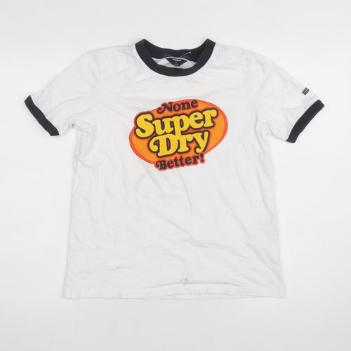 Superdry Women's White Ringer T-Shirt UK 8 Retro Graphic Top