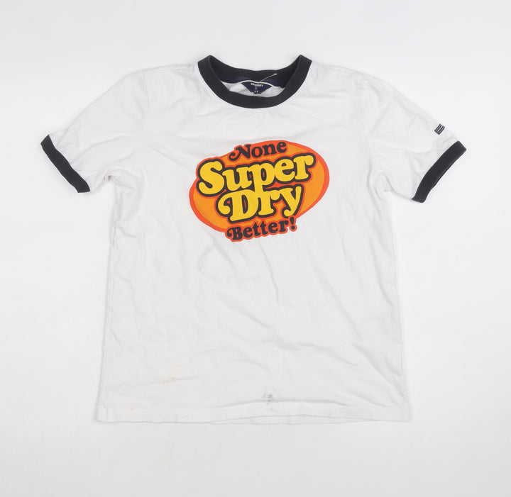 Superdry Women's White Ringer T-Shirt UK 8 Retro Graphic Top