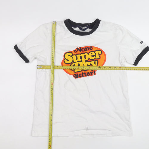 Superdry Women's White Ringer T-Shirt UK 8 Retro Graphic Top