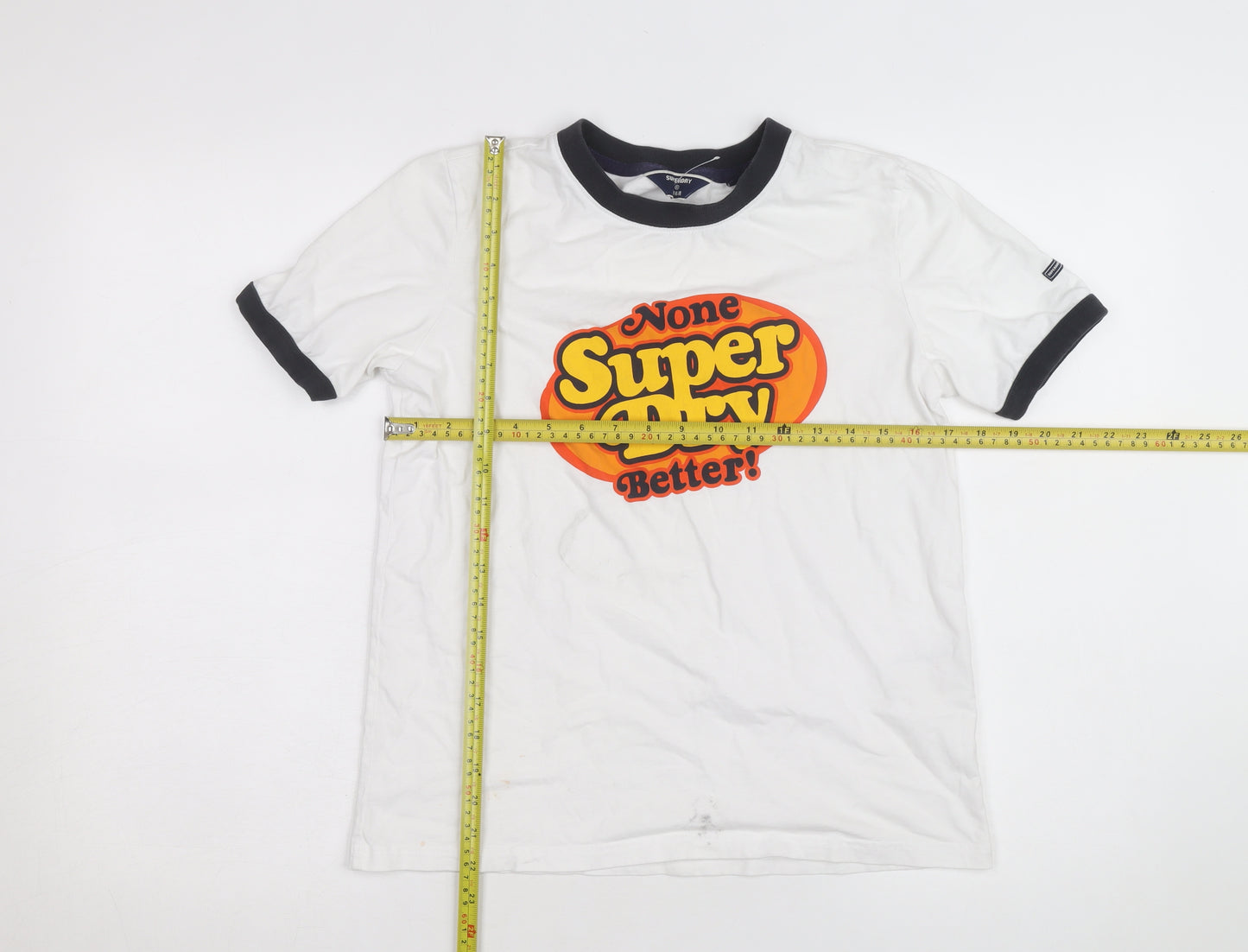 Superdry Women's White Ringer T-Shirt UK 8 Retro Graphic Top