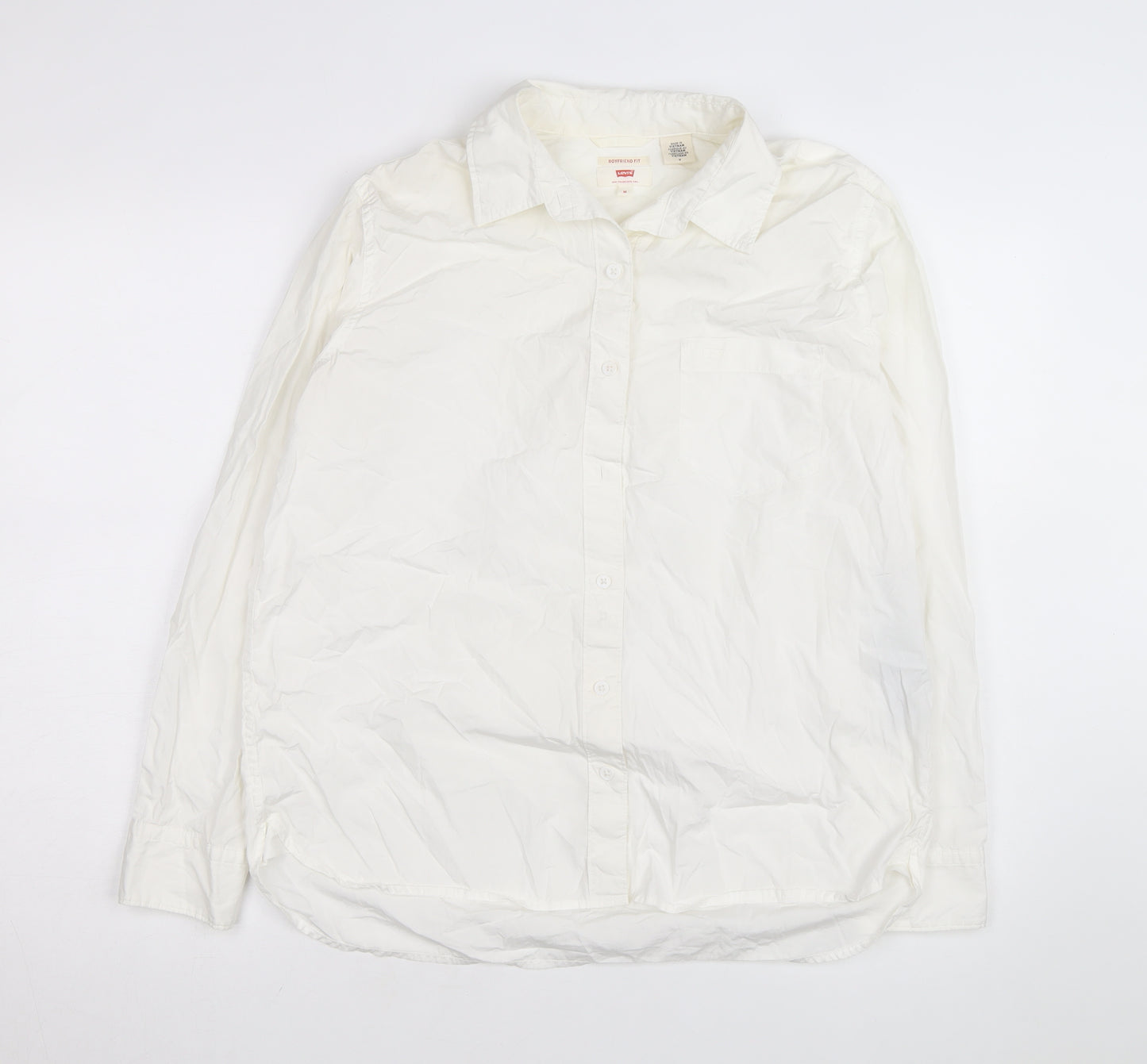 Levi's Unisex White Cotton Boyfriend Fit Long Sleeve Shirt M