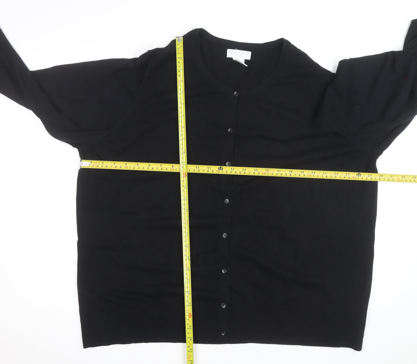 Worthington Woman Black 3X (UK 26) Crew Neck Button Cardigan
