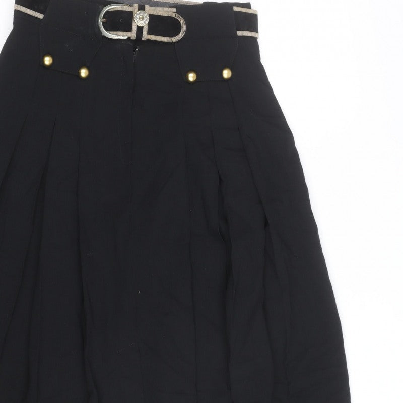 Max Pierre Women's Black Pleated Midi Belted Skirt UK 10