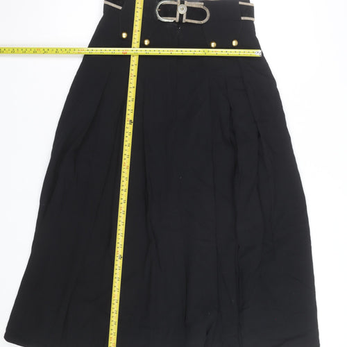 Max Pierre Women's Black Pleated Midi Belted Skirt UK 10