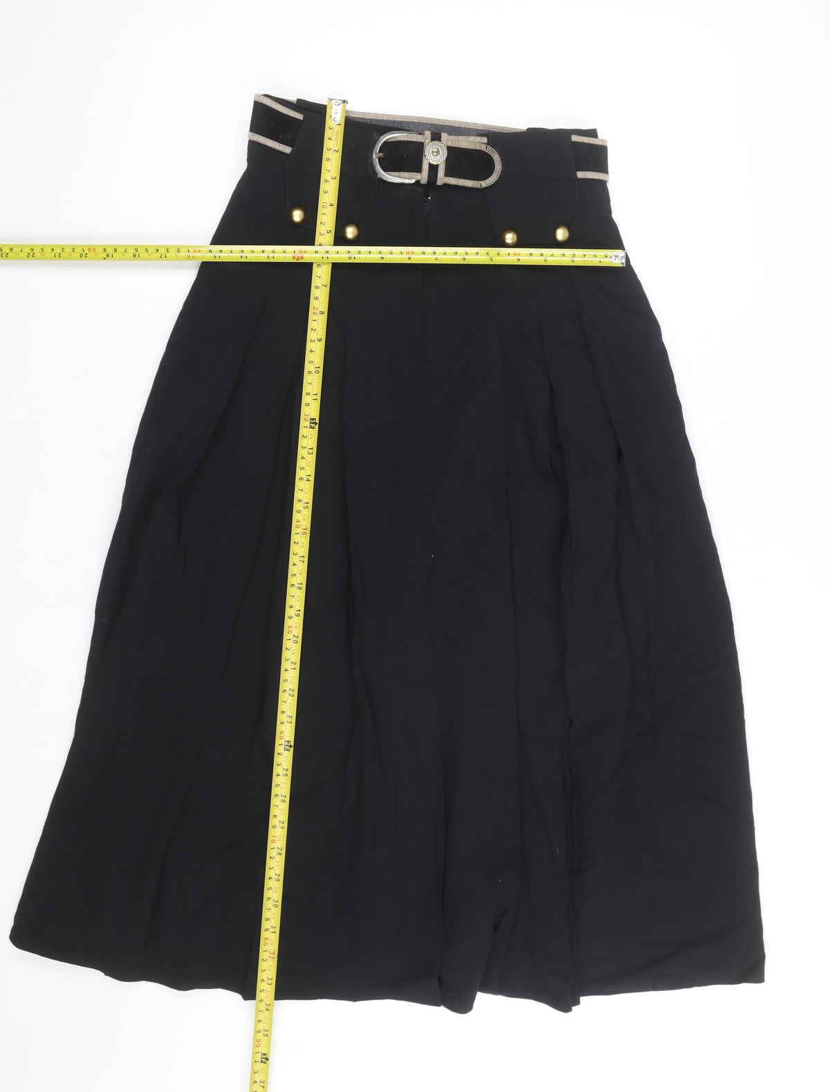 Max Pierre Women's Black Pleated Midi Belted Skirt UK 10