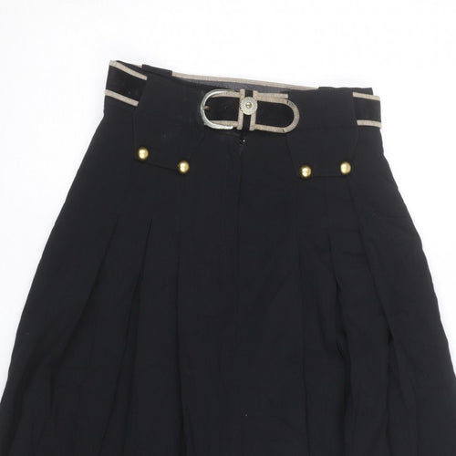 Max Pierre Women's Black Pleated Midi Belted Skirt UK 10