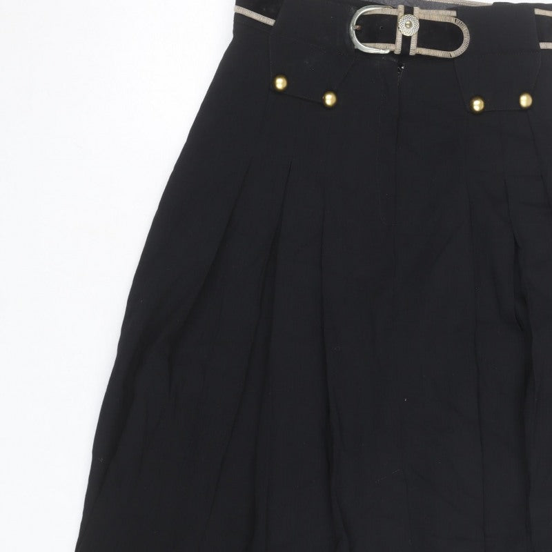 Max Pierre Women's Black Pleated Midi Belted Skirt UK 10