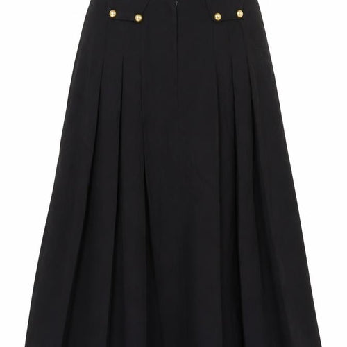 Max Pierre Women's Black Pleated Midi Belted Skirt UK 10