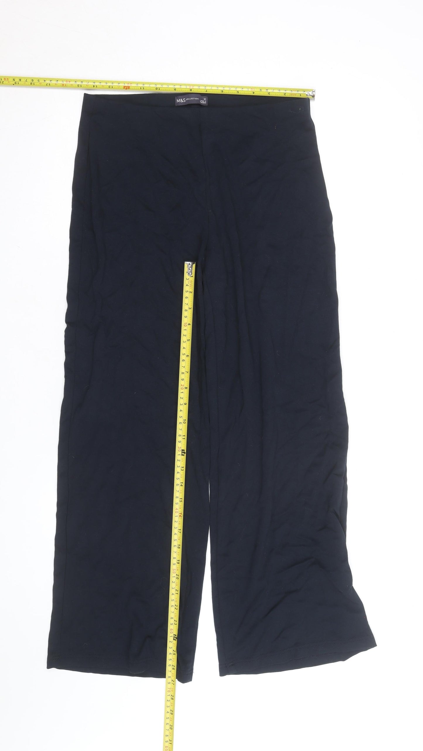 Marks and Spencer Women's Black Wide-Leg Jersey Trousers Size 12