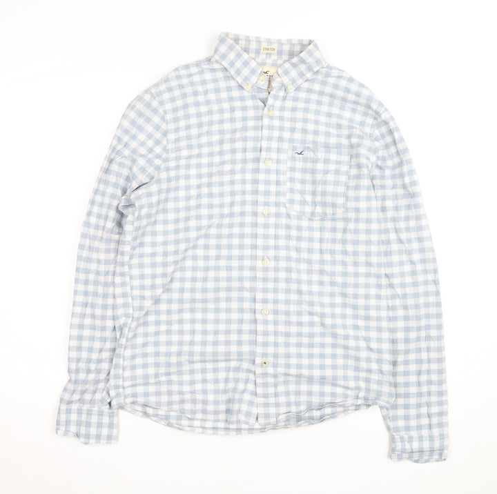 Hollister Men’s Blue Check Slim Fit Long Sleeve Button-Up Shirt M