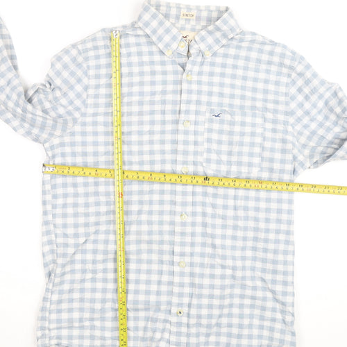 Hollister Men’s Blue Check Slim Fit Long Sleeve Button-Up Shirt M
