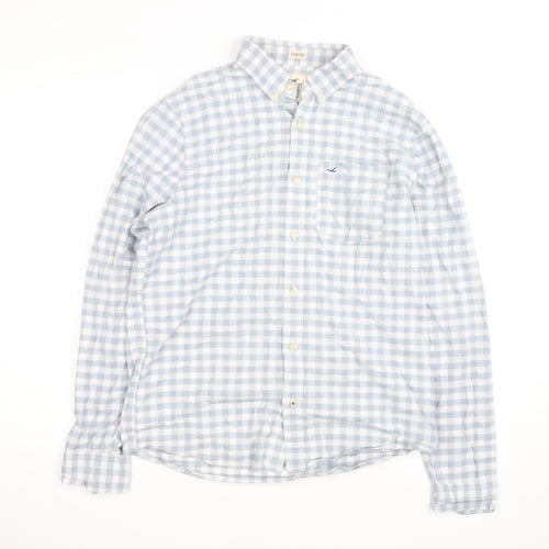 Hollister Men’s Blue Check Slim Fit Long Sleeve Button-Up Shirt M