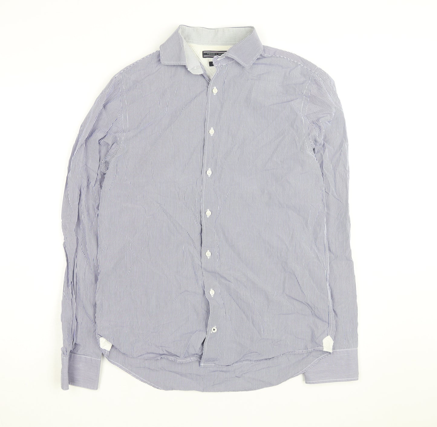 Tommy Hilfiger Men's Blue Striped Slim Fit Long Sleeve Cotton Shirt S