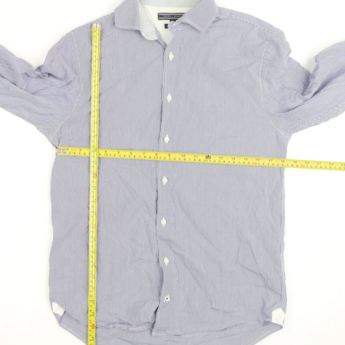 Tommy Hilfiger Men's Blue Striped Slim Fit Long Sleeve Cotton Shirt S