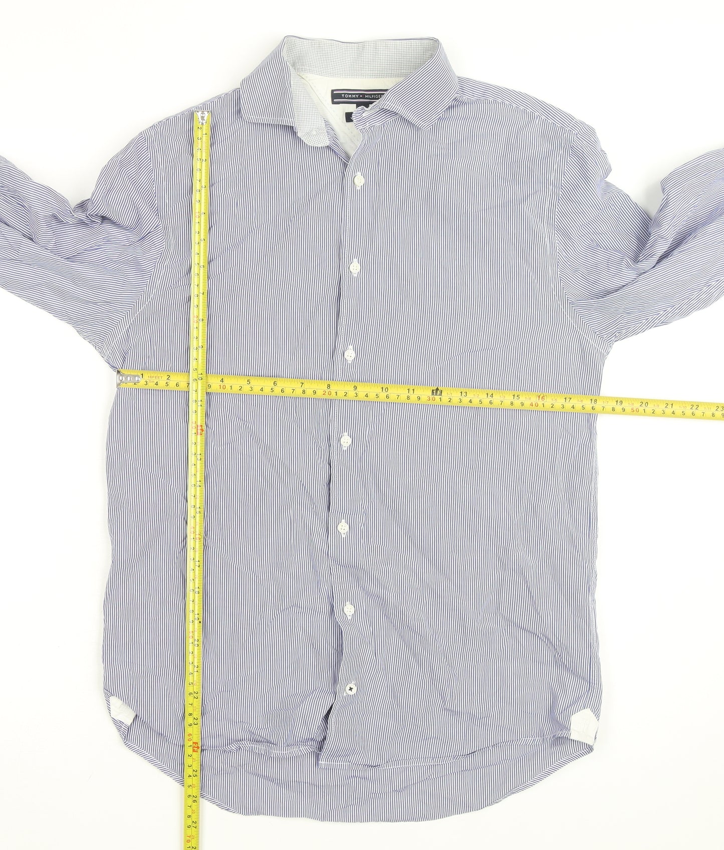 Tommy Hilfiger Men's Blue Striped Slim Fit Long Sleeve Cotton Shirt S