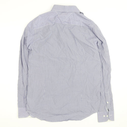 Tommy Hilfiger Men's Blue Striped Slim Fit Long Sleeve Cotton Shirt S