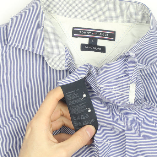 Tommy Hilfiger Men's Blue Striped Slim Fit Long Sleeve Cotton Shirt S
