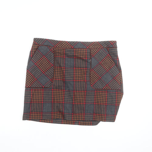 Next Women Brown Check Tweed Short Skirt Size 14 Lined