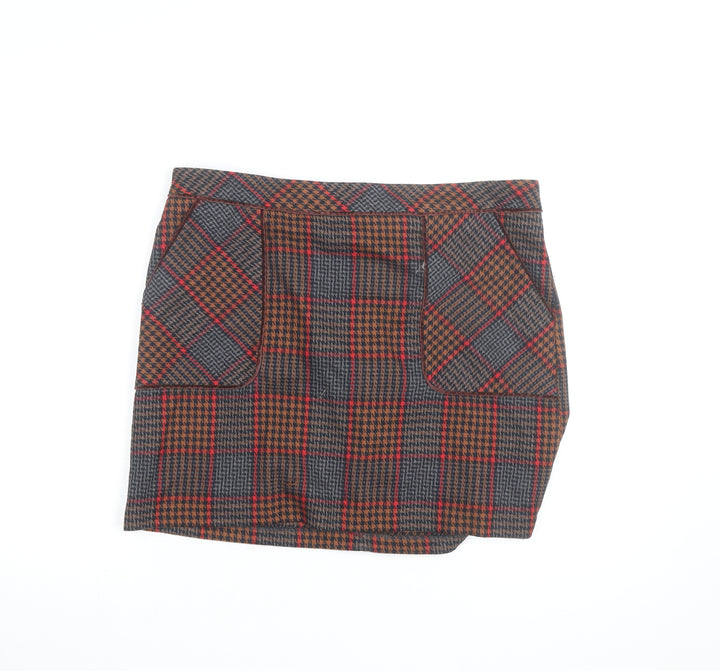 Next Women Brown Check Tweed Short Skirt Size 14 Lined