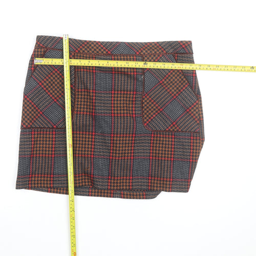 Next Women Brown Check Tweed Short Skirt Size 14 Lined
