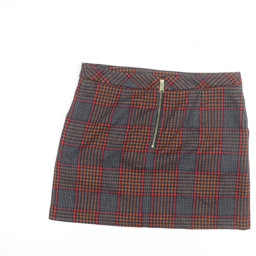 Next Women Brown Check Tweed Short Skirt Size 14 Lined