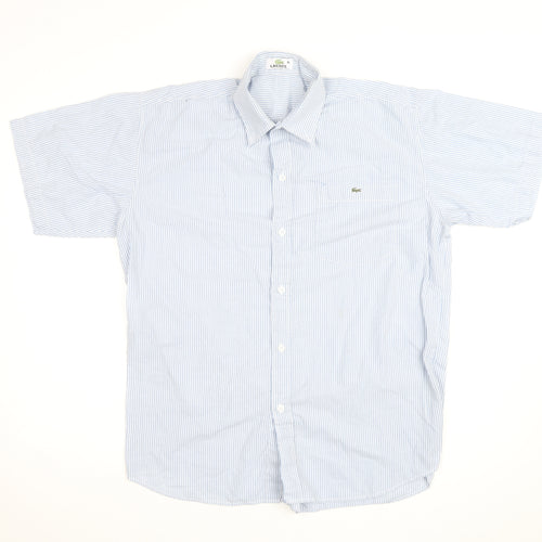 Lacoste Men's Blue Striped Short Sleeve Button-Up Shirt XL