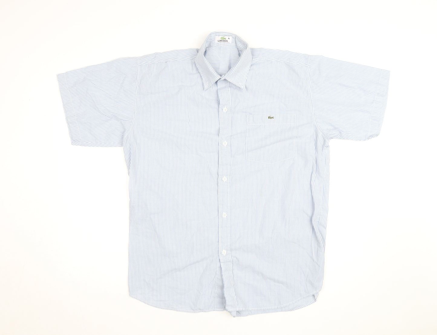 Lacoste Men's Blue Striped Short Sleeve Button-Up Shirt XL