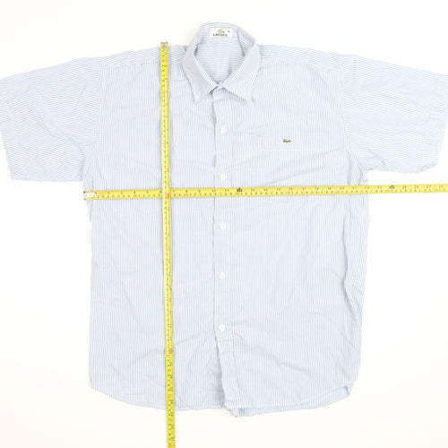 Lacoste Men's Blue Striped Short Sleeve Button-Up Shirt XL