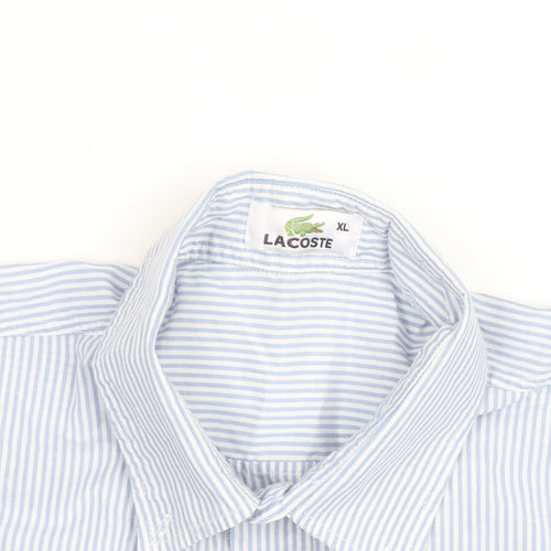 Lacoste Men's Blue Striped Short Sleeve Button-Up Shirt XL