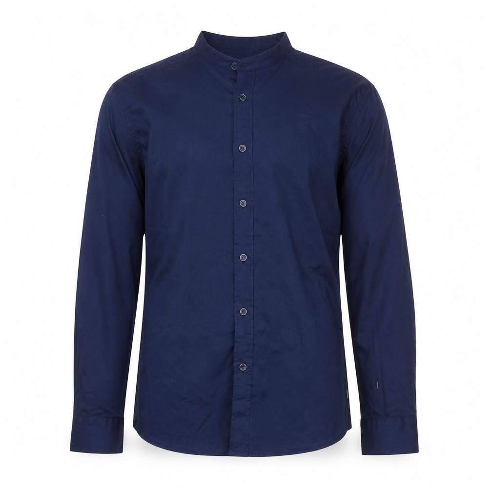Remus Uomo Jeans Men's Blue Slim Fit Band Collar Long Sleeve Shirt Size 17.5