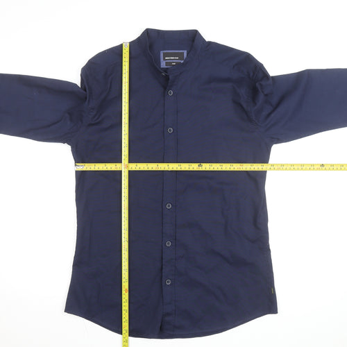 Remus Uomo Jeans Men's Blue Slim Fit Band Collar Long Sleeve Shirt Size 17.5